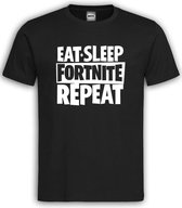 Zwart T shirt met Witte Tekst "Eat Sleep Fortnite Repeat "ronde hals / Size L