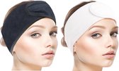 Verstelbare hoofdband haarband | Premium spa hoofdband | Wasbare spa hoofdband | Schoonheidsspecialist verstelbaar | Badstof hoofdband | Professioneel | Persoonlijk gebruik | Klittenband |  Duo-Pack | Antibacterieel hoofdband | Zwart | Wit