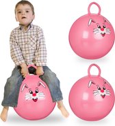 Relaxdays 3 x skippybal in set - voor kinderen - Met konijn opdruk - springbal - roze