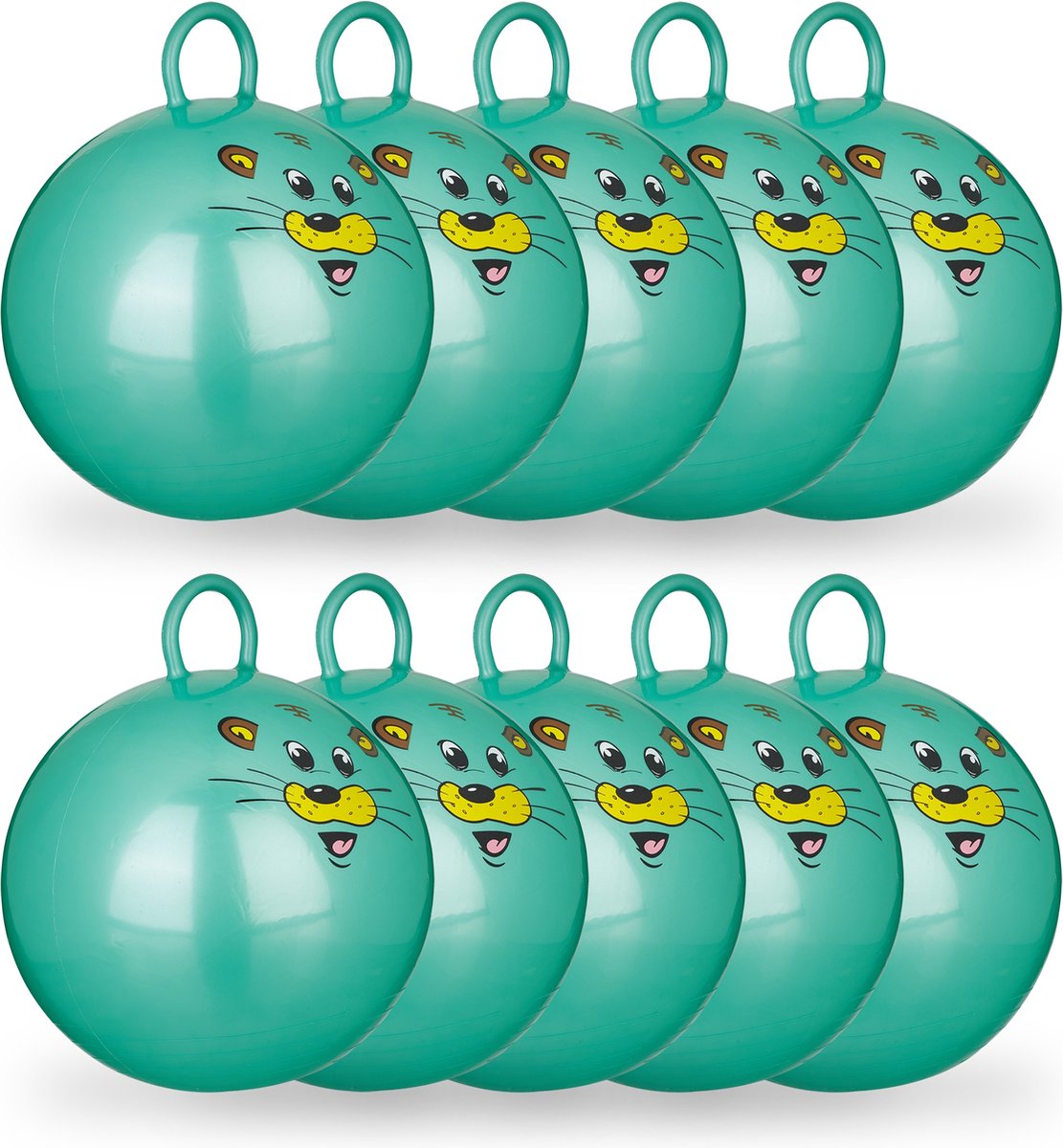 Relaxdays 10 x skippybal in set - voor kinderen - muis design - springbal - groen