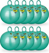 Relaxdays 10 x skippybal in set - voor kinderen - muis design - springbal – groen