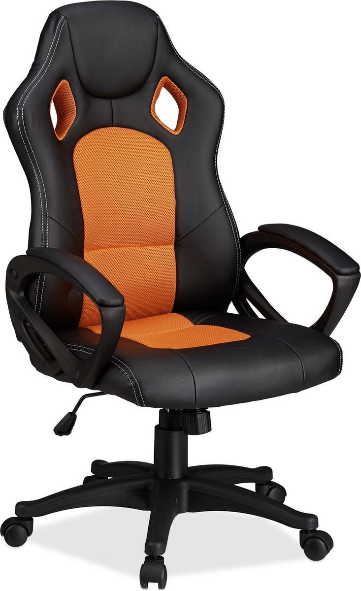 Relaxdays Gaming stoel XR9, PC gamestoel, gamer bureaustoel, belastbare Racing stoel - Oranje