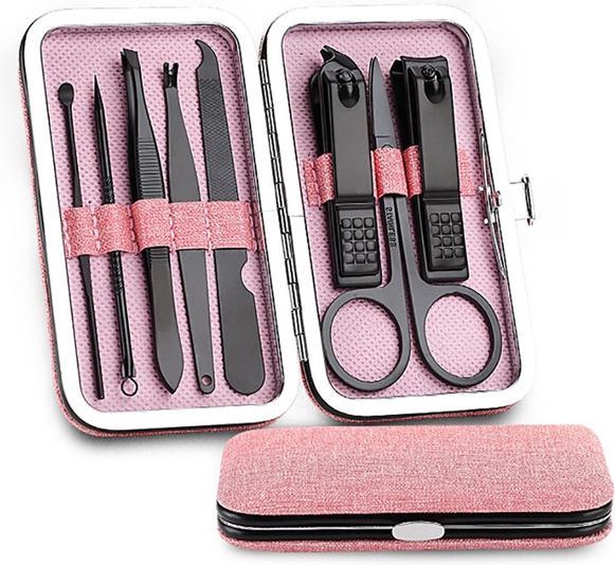 Goedkoopste 8-delige Pedicureset/Manicureset - Reisset - Nagelverzorging set - Roestvrije Pedicureset - Hardcase - Roze