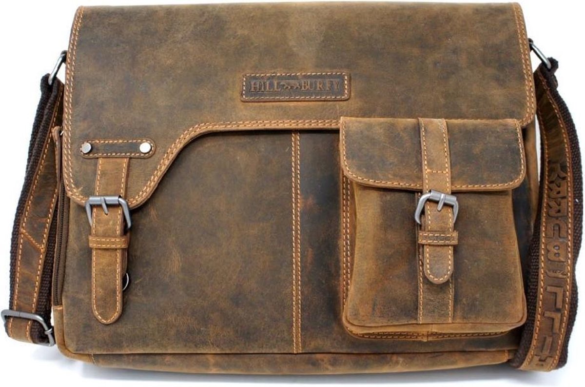 Hillburry Buffel Lederen Messenger tas GROOT - schoudertas - crossbody tas - Bruin / Cognac