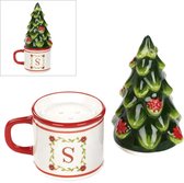 Viv! Home Luxuries Kerstservies peper en zoutstel - 2 stuks - wit rood groen - 12cm - topkwaliteit