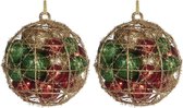 Viv! Home Luxuries Kerstbal - Gevuld met kleine kerstballen - set van 2 - goud rood groen - 10cm