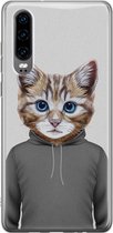 Huawei P30 hoesje - Kat schattig - Soft Case Telefoonhoesje - Kat - Grijs