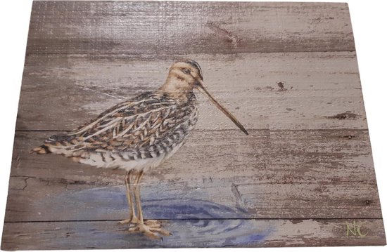 Houten Schilderij met Watervogel 33 x 25 cm Water Vogel WaterSnip Schilderij | GerichteKeuze
