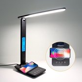 Bureaulamp LED Lamp Tafellamp Nachtlamp Zwart - Wireless Charger - Draadloze Oplader - USB Oplaadpoort - Tensfact®