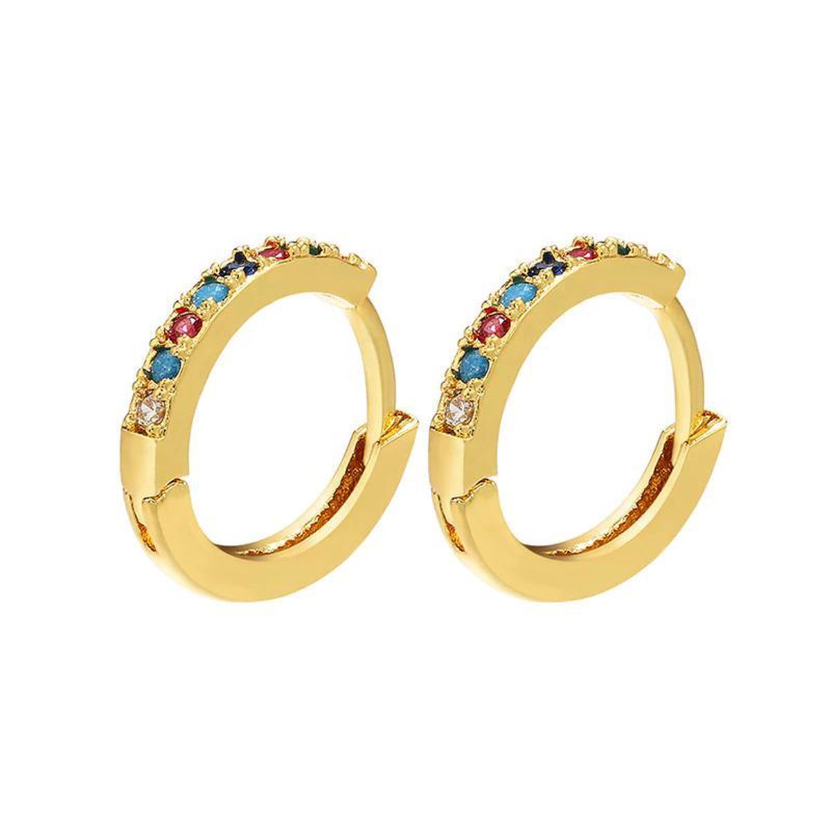 Jobo By JET – Diamond oorbellen ringetjes Small – Goud met gekleurde diamantjes - Basic