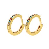 Jobo By JET – Diamond oorbellen ringetjes Small – Goud met gekleurde diamantjes - Basic