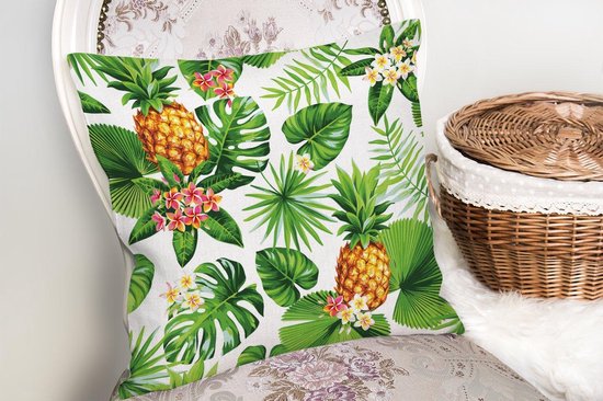 Coussin décoratif avec motif fleurs et ananas - Harmonie de superbes couleurs - Coussins de salon - Coussins décoratifs intérieur ou extérieur 45x45cm