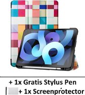 Smart Cover Book Case Hoesje Geschikt Voor Apple iPad Air 2020 (4) 10.9 Inch - Met Pencil Houder - Tri-Fold Multi-Stand Flip Sleeve - Smartcover Bookcase Front & Back Beschermhoes