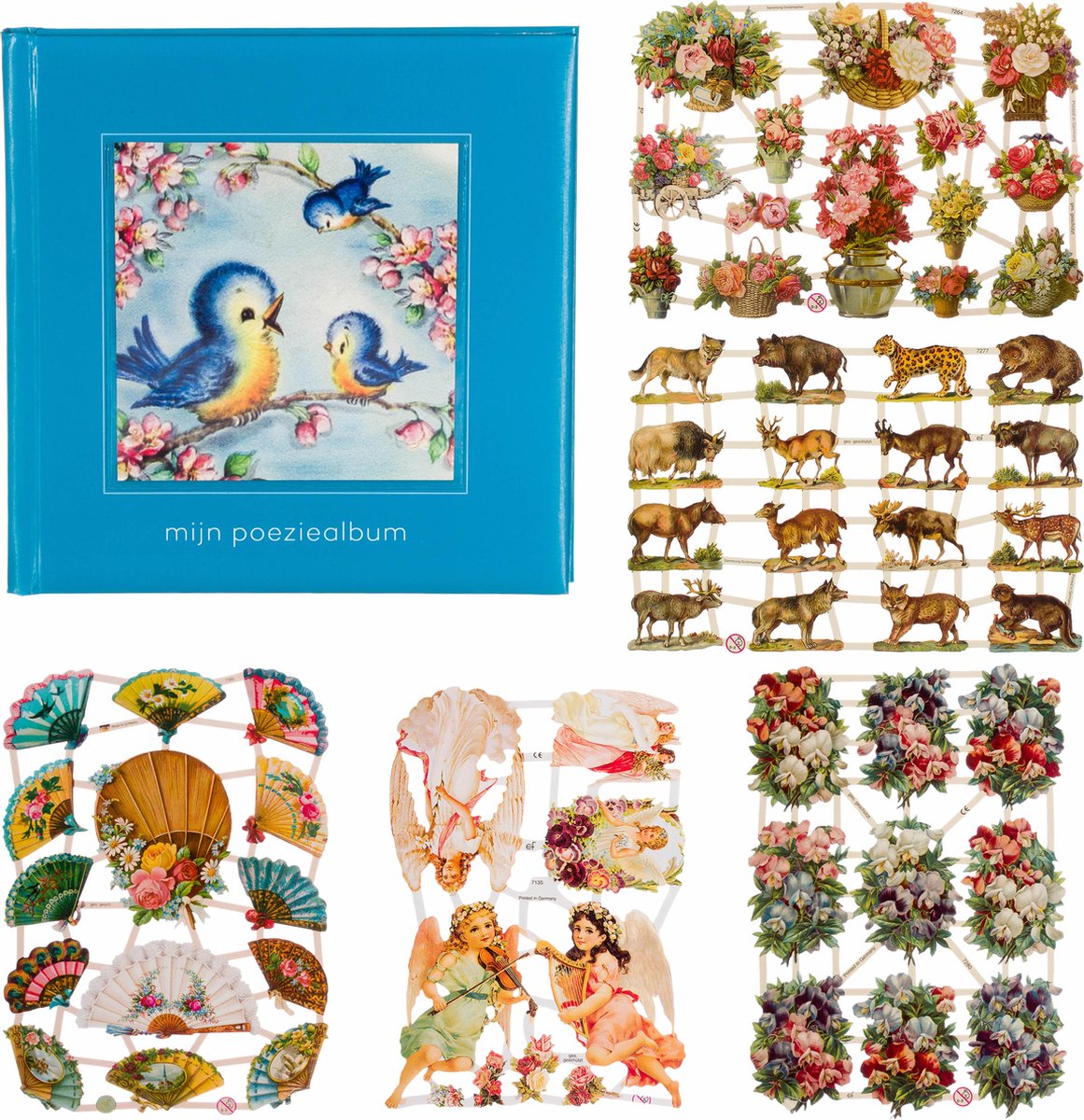 Poëziealbum - 16x16 - lichtblauw - met 5 vellen Poëzieplaatjes