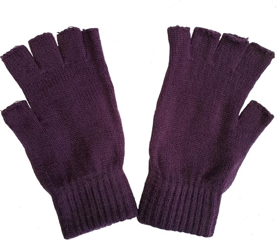 Vingerloze thermo handschoenen kleur paars van acryl maat M L