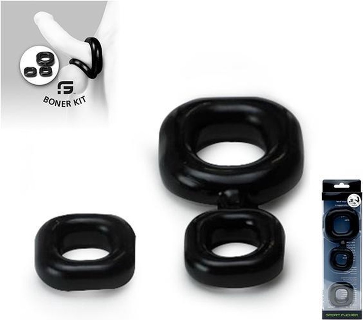 Goedkoopste Boner Kit Cockring en Ballstretcher - zwart