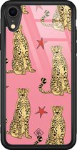 iPhone XR hoesje glass - The pink leopard | Apple iPhone XR  case | Hardcase backcover zwart