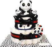 Luiertaart - Pampertaart Neutraal Panda - 47 Pampers – Zwart Rood