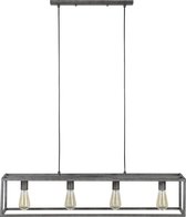 Kubieke hanglamp met 4 metalen lampen in antieke zilverkleur