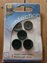 5 Knopen zwart 15mm Sorbo