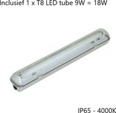 Waterdicht IP65 - TL armatuur inclusief 1 LED Tube - T8 - 60 CM - 9W = 18W - 4000K - 800 Lumen -120°