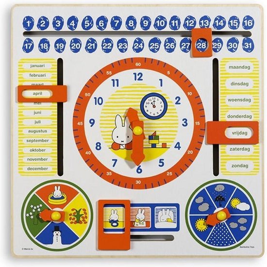 Nijntje houten speelgoed kalenderklok oefenklok leerklok - peuter kleuter educatief speelgoed - Bambolino Toys - Bambolino