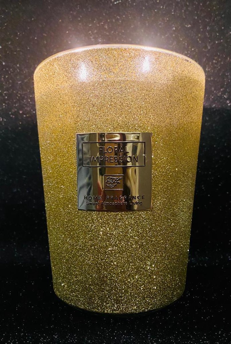 FLORAL IMPRESSION / Luxe Kaars /GRATIS luxe kerst Cadeauverpakking / 16 CM HOOG! / Grote Kaars / Geurkaars / Almond fragrance / Glazen Kaars / / Kerscadeau /
