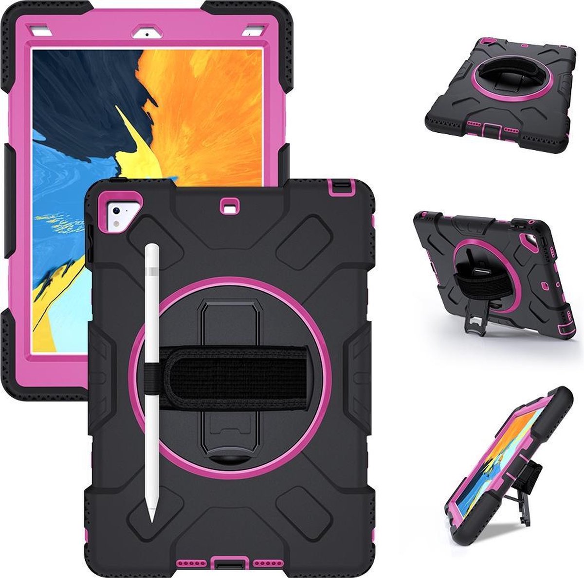 P.C.K. Hoesje/Backcover/Sockproof/Stootproof/Bouw Robuuste Armor Case zwart met roze geschikt voor Apple iPad 11 PRO 2018/2020 MET GLASFOLIE/TEMPERED GLASS