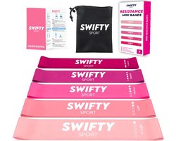 Swifty Weerstandsbanden Set - 5 stuks - Incl. Draagtas en Nederlandstalige Handleiding – Premium Vrouwen Set - Elastiek Fitness band – Fitness banden - Fitness Elastieken, Resistance Band Set , Gymnastiekband , Trainingsbanden