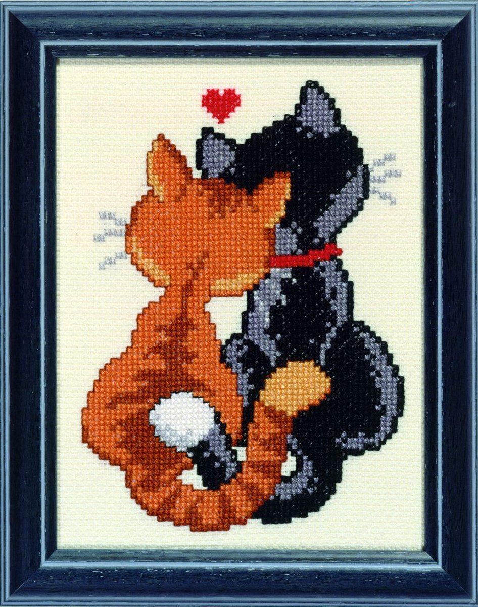 Kit Broderie Point De Croix Complet 'Chat Pop Art' | Toile Aida 11 CT Pré-imprimée 32x40 Cm | Pour Adultes Et Débutants - 2