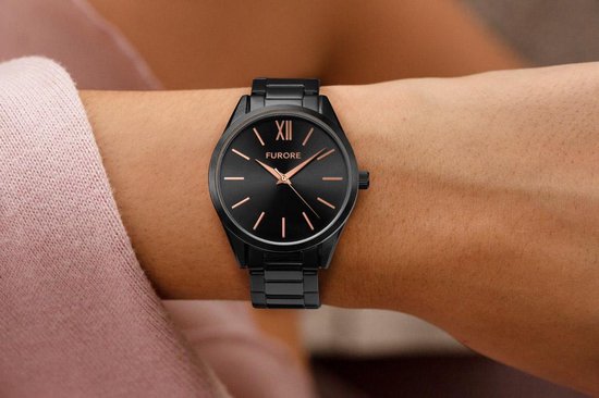Furore - Diva - FU2205 - dameshorloge - 39mm - roestvrijstalen band - zwart  | bol.com