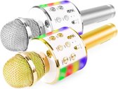 Karaoke microfoon - Karaoke set - MAX KM15 Karaoke microfoon Bluetooth, mp3 en LED's - Set van 2 - Goud en Zilver
