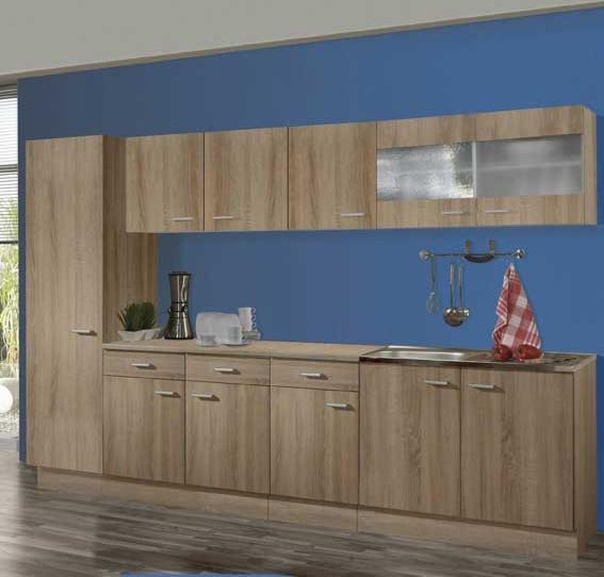 Rousseau Apollo Eettafel – 200 x 100 cm – Deens Ovaal – Mat Grijs Stenen Blad met Travertinlook – Zwarte Matrixpoot beige