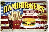 Vintage wandbord "Hamburgers the best in town" - Metalen wandbord - Vintage decoratie