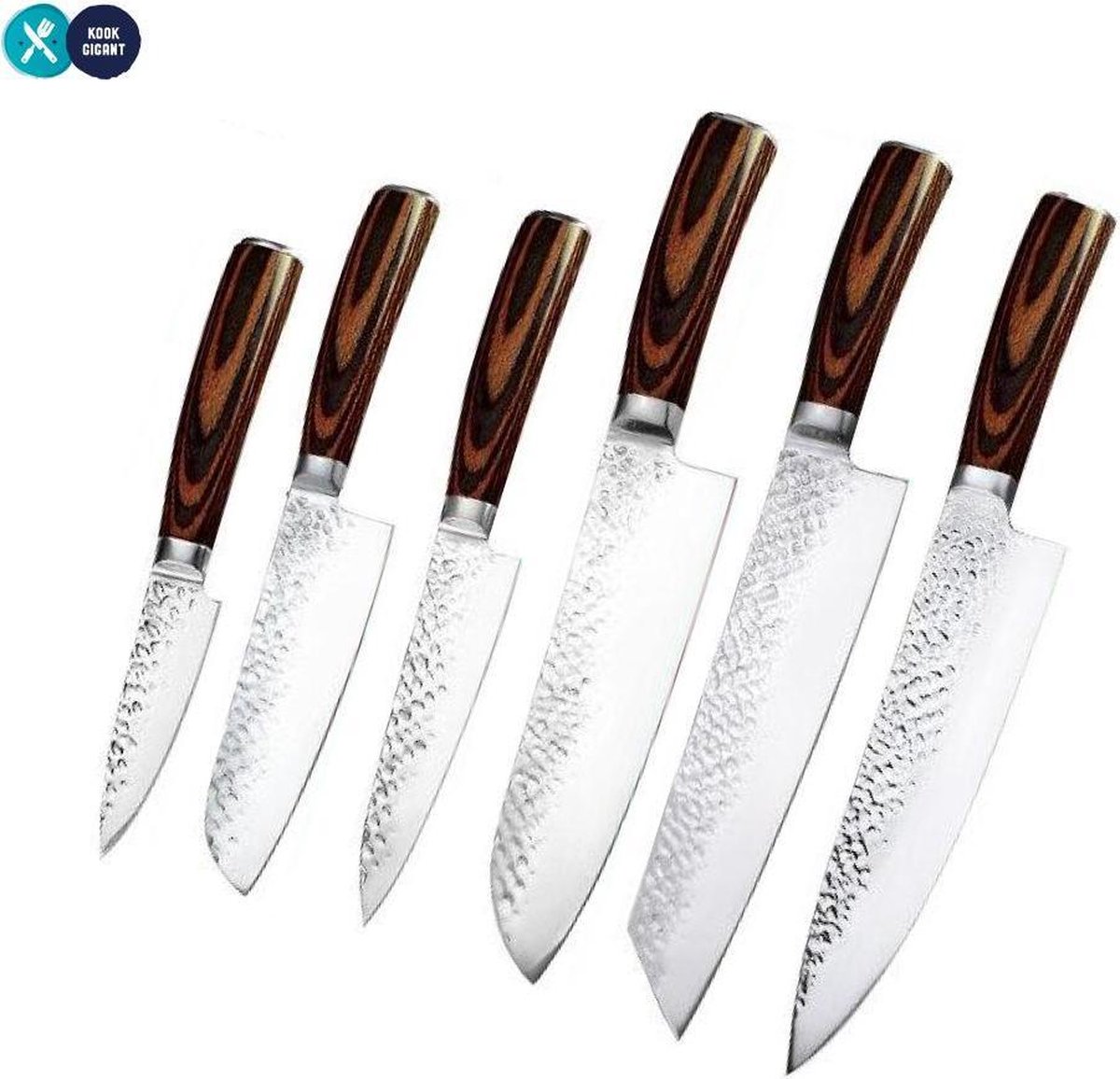 Shinrai Japen - Hammered RVS Series - Gehamerd Japans RVS-staal - 6-delige messenset - Japanse keuk