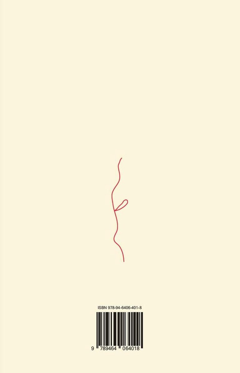 Achterkant van een boek met een rode lijntekening van een gezicht en een barcode met ISBN 978-94-6406-401-8.