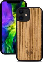 Kudu iPhone 12 Pro hoesje case - Houten backcover - Handgemaakt en afgewerkt met duurzaam TPU - Zebrano - Zwart