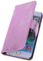Bloem Bookstyle Hoesje - Wallet Case Telefoonhoesjes - Geschikt voor iPhone 5 / 5s Roze