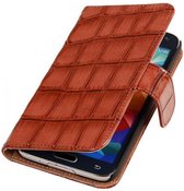 Mobieletelefoonhoesje.nl - Samsung Galaxy S5 Mini Hoesje Glans Krokodil Bookstyle Bruin