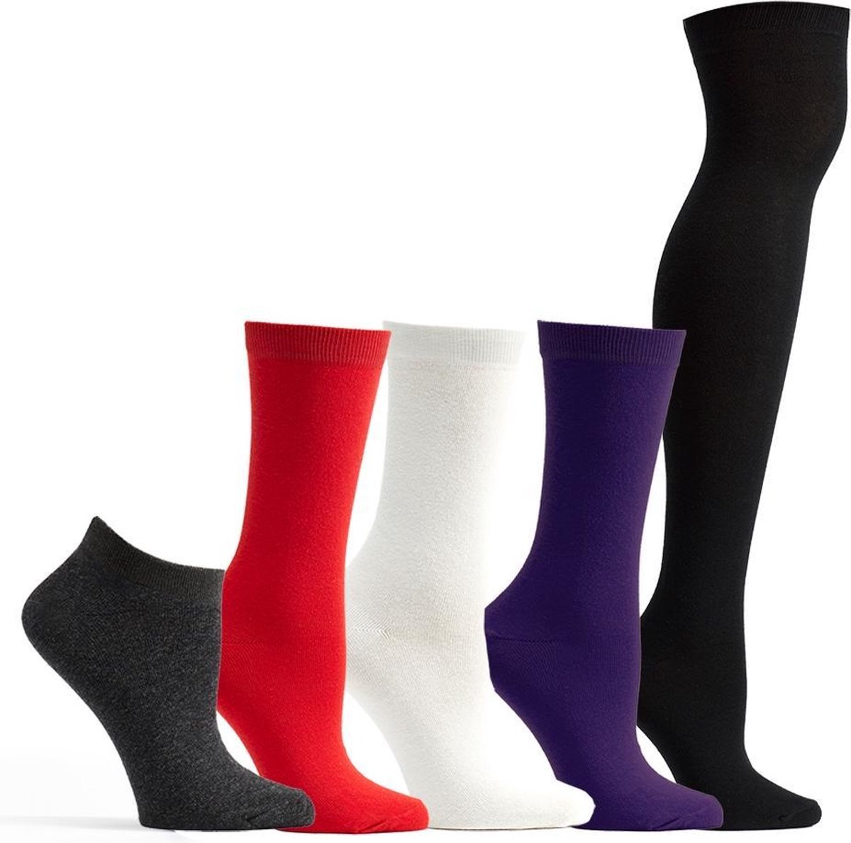 OZONE | Set van 5 Dames Sokken | Cotton Basics-collectie | Unisize | Geschenkset | Comfort en stijl als enkel-, crew- en kniehoog