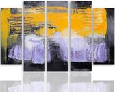 Schilderij , Abstracte waterval ,4 maten , 5 luik , wit geel zwart , wanddecoratie , Premium print , XXL