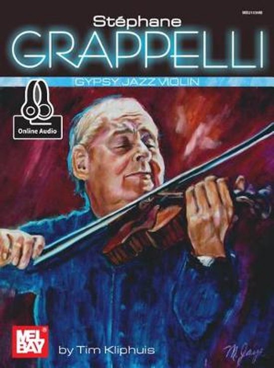 Livre "Stéphane Grappelli Gypsy Jazz Violin" avec une peinture de Grappelli jouant du violon.