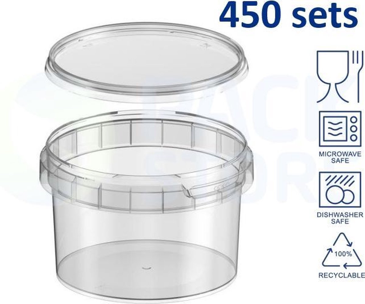 450 x plastic bakjes met deksel - 280 ml - ø95mm - vershoudbakjes - meal prep bakjes - transparant, geschikt voor diepvries, magnetron en vaatwasser - Nederlandse producent