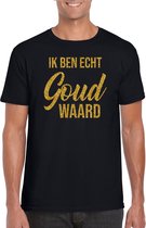 Ik ben echt goud waard fun tekst t-shirt / kleding met gouden glitters op zwart voor heren - foute fun tekst shirt / festival outfit S