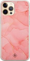 iPhone 12 Pro hoesje siliconen - Marmer roze | Apple iPhone 12 Pro case | TPU backcover transparant
