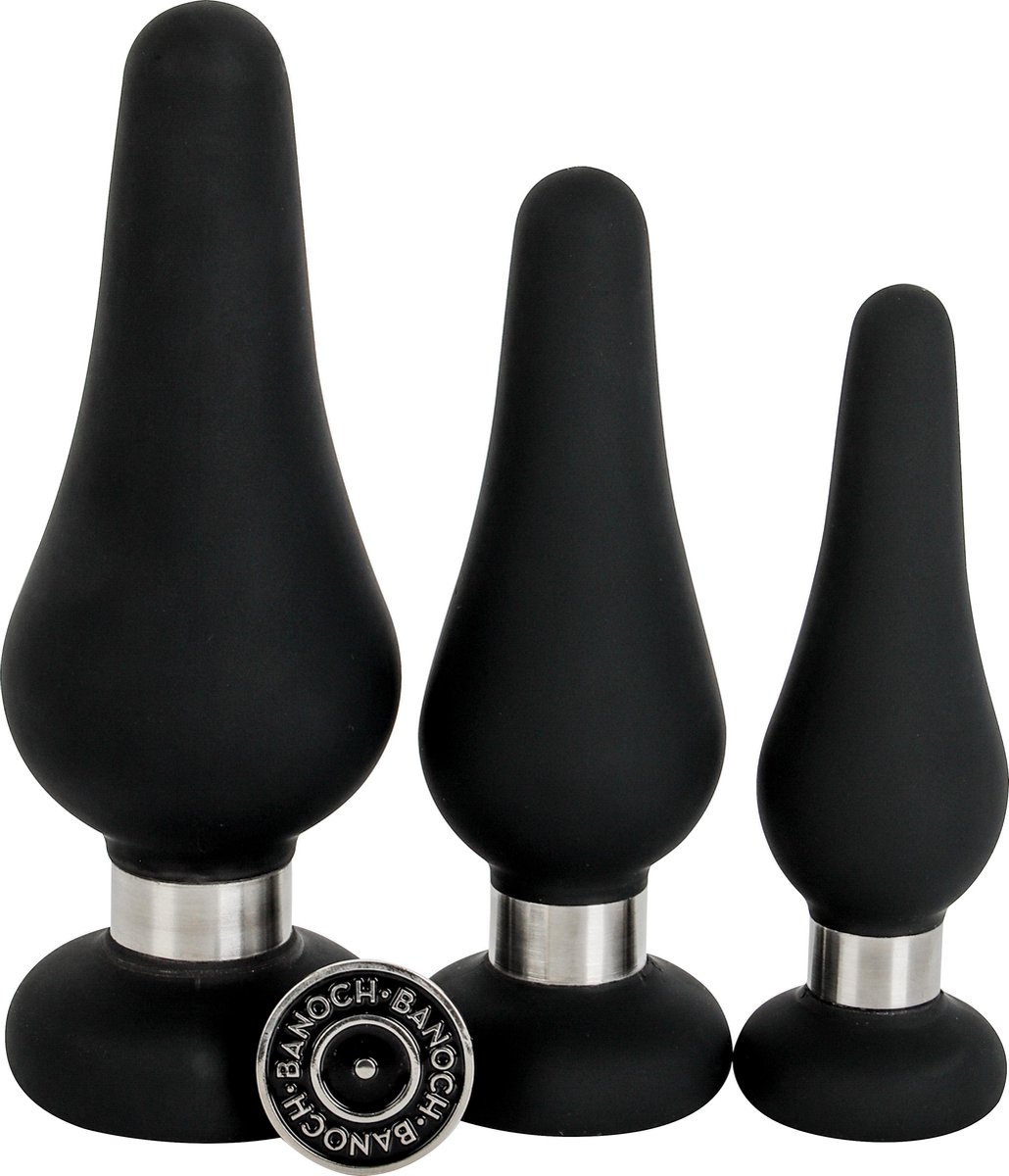 Goedkoopste Banoch | Buttplug set ring luxe | Siliconen zwart | 3-delig