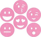 Smileys  vilt onderzetters  - Roze - 6 stuks - ø 9,5 cm - Tafeldecoratie - Glas onderzetter - Cadeau - Woondecoratie - Tafelbescherming - Onderzetters voor glazen - Keukenbenodigdh