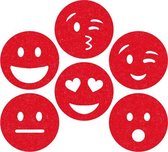 Smileys  vilt onderzetters  - Rood - 6 stuks - ø 9,5 cm - Tafeldecoratie - Glas onderzetter - Cadeau - Woondecoratie - Tafelbescherming - Onderzetters voor glazen - Keukenbenodigdh