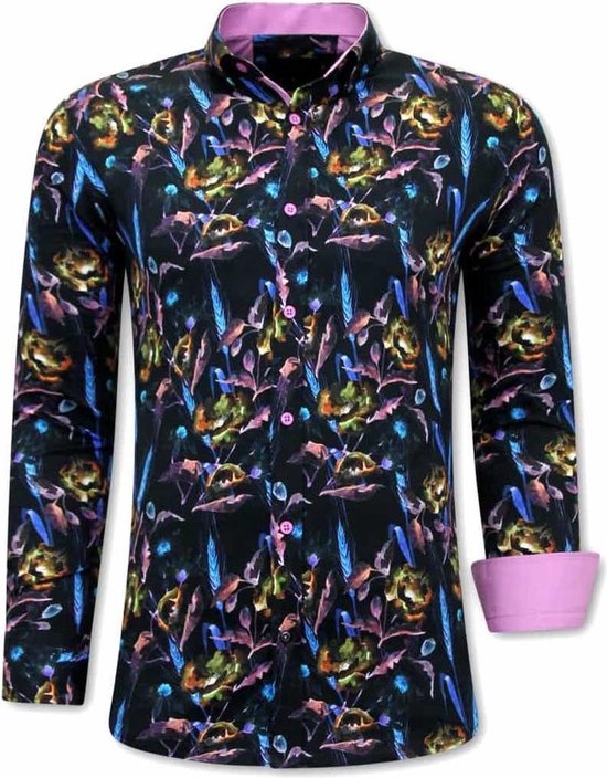 TONY BACKER Chemises colorées de Luxe hommes - 3070 - Rose / Zwart - Tailles: XL