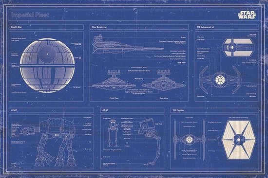 Plan de "l'Armada Impériale" avec l'Étoile de la Mort, le Star Destroyer, le TIE Advanced x1, l'AT-AT, l'AT-ST et le TIE Fighter.